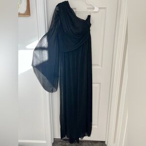 1XL or Size 14 Elegant Black One-Shoulder Dress with slit up the leg